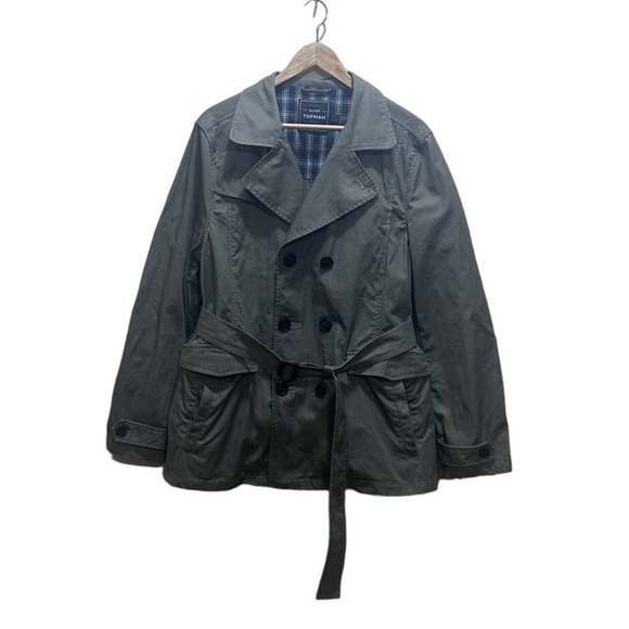 Topman Other - Topman Men's Green Trench Khaki 100% Cotton Jacket L Belted Double Breast Button